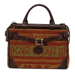 Don Tongo Tapestry & Brown Leather Satchel - Like New